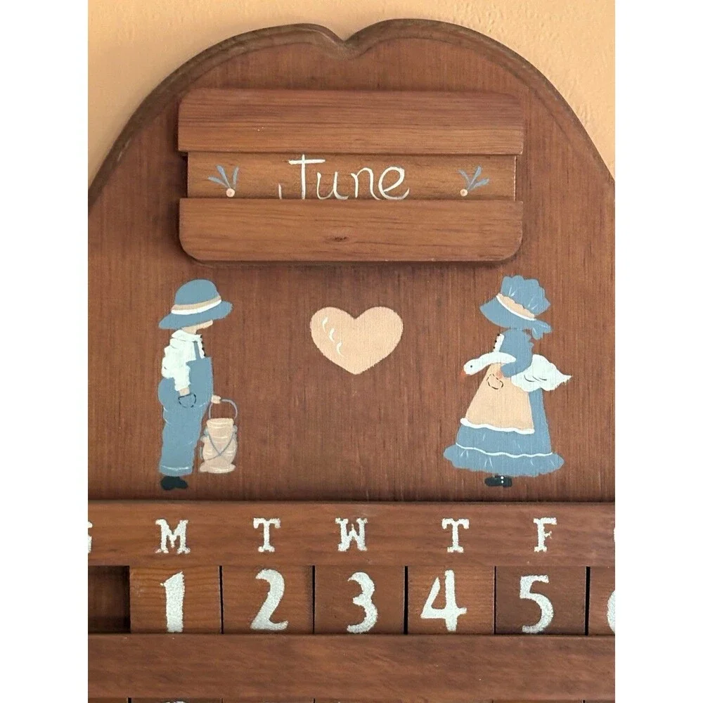 Vtg Wood Perpetual Calendar Children porch Goose 80s 90s Country Decor Complete